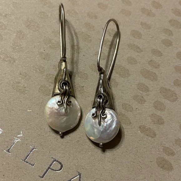 Silpada RARE Coin Pearl Sterling Silver Earrings W1269 - Picture 3 of 16